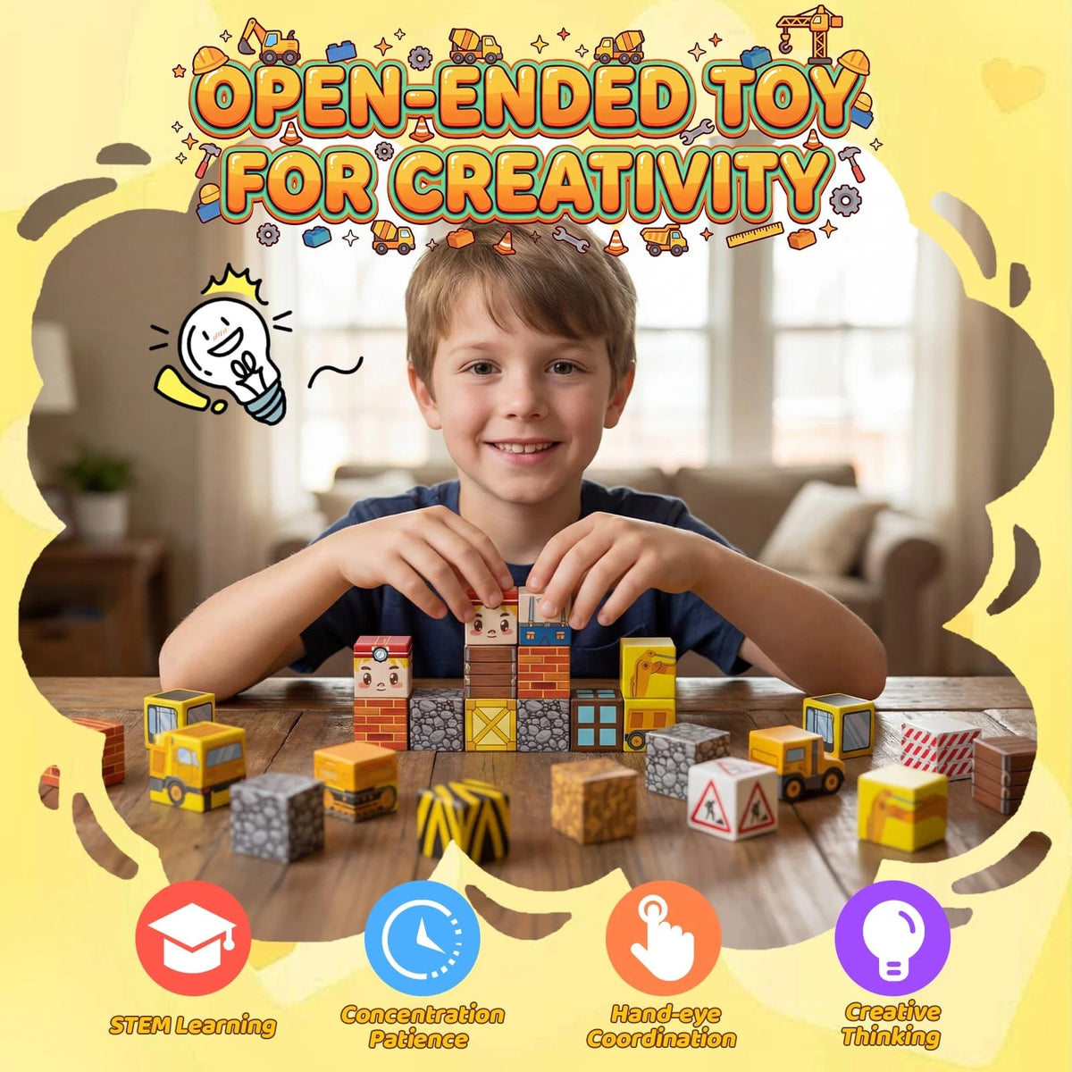 LADFAR Magnetic Building Blocks for Kids, Tiles 0.8 inches, Yellow