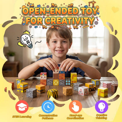 LADFAR Magnetic Building Blocks for Kids, Tiles 0.8 inches, Yellow