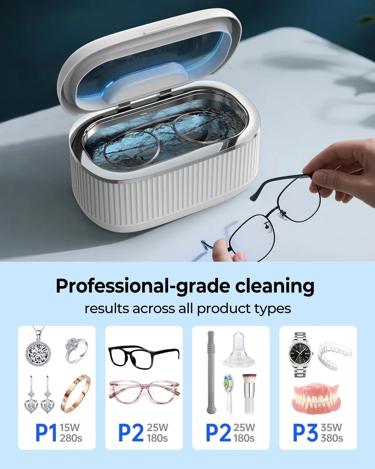 onlikin 35W Ultrasonic Jewelry Cleaner, 45KHz Retainer Cleaner for White