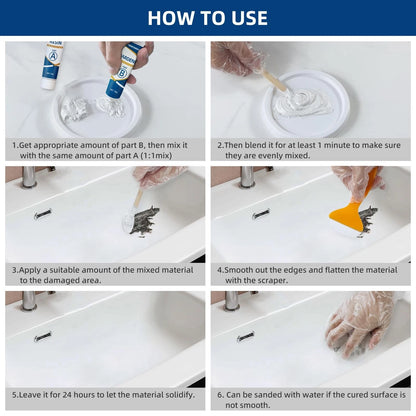 Tub and Shower Repair Kit White, Fiberglass Porcelain White
