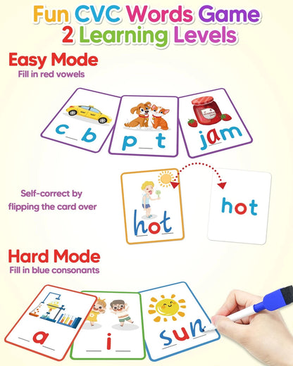 Gojmzo CVC Word Writing & Spelling Flash Cards, Preschool Learning Medium