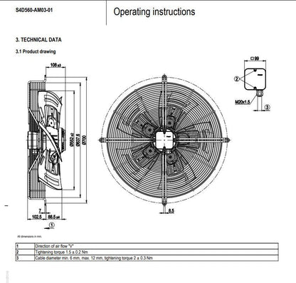 Ebmpapst S4D560-AM03-01 Axial Fan 400VAC 650W φ560MM 870RPM 50Hz EBM Cooling Fan