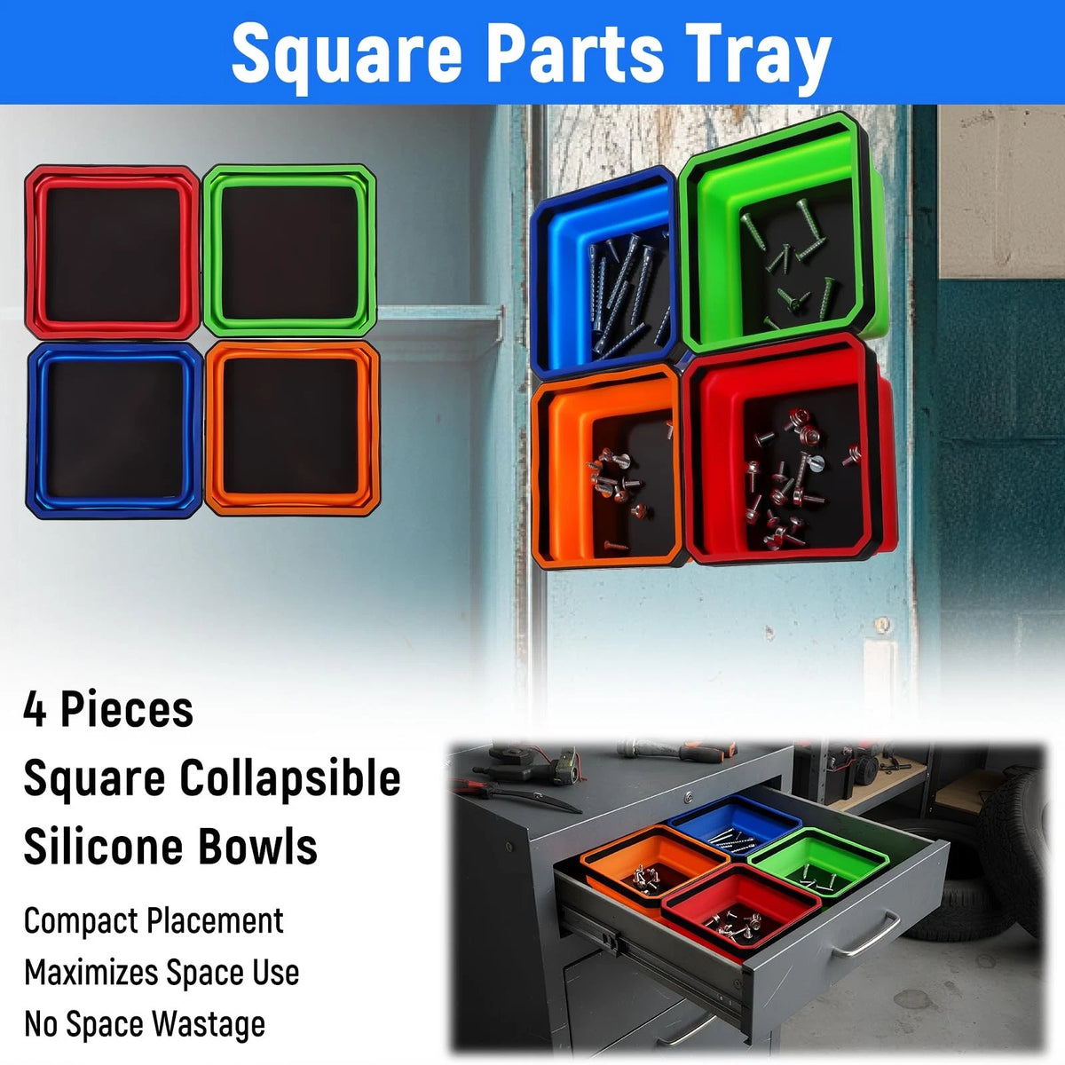 4 Pcs Foldable Magnetic Parts Tray, 4.25 Inch Square Silicone Tool...