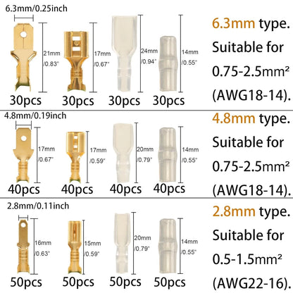 480pcs Male and Female Spade Connectors Kit With Insulating Sleeve - Gold