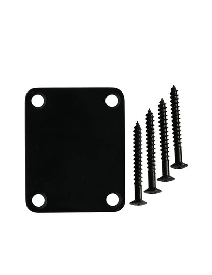 Metallor Guitar Neck Plate Standard 4 Holes with Screws 64mm x 51mm Black