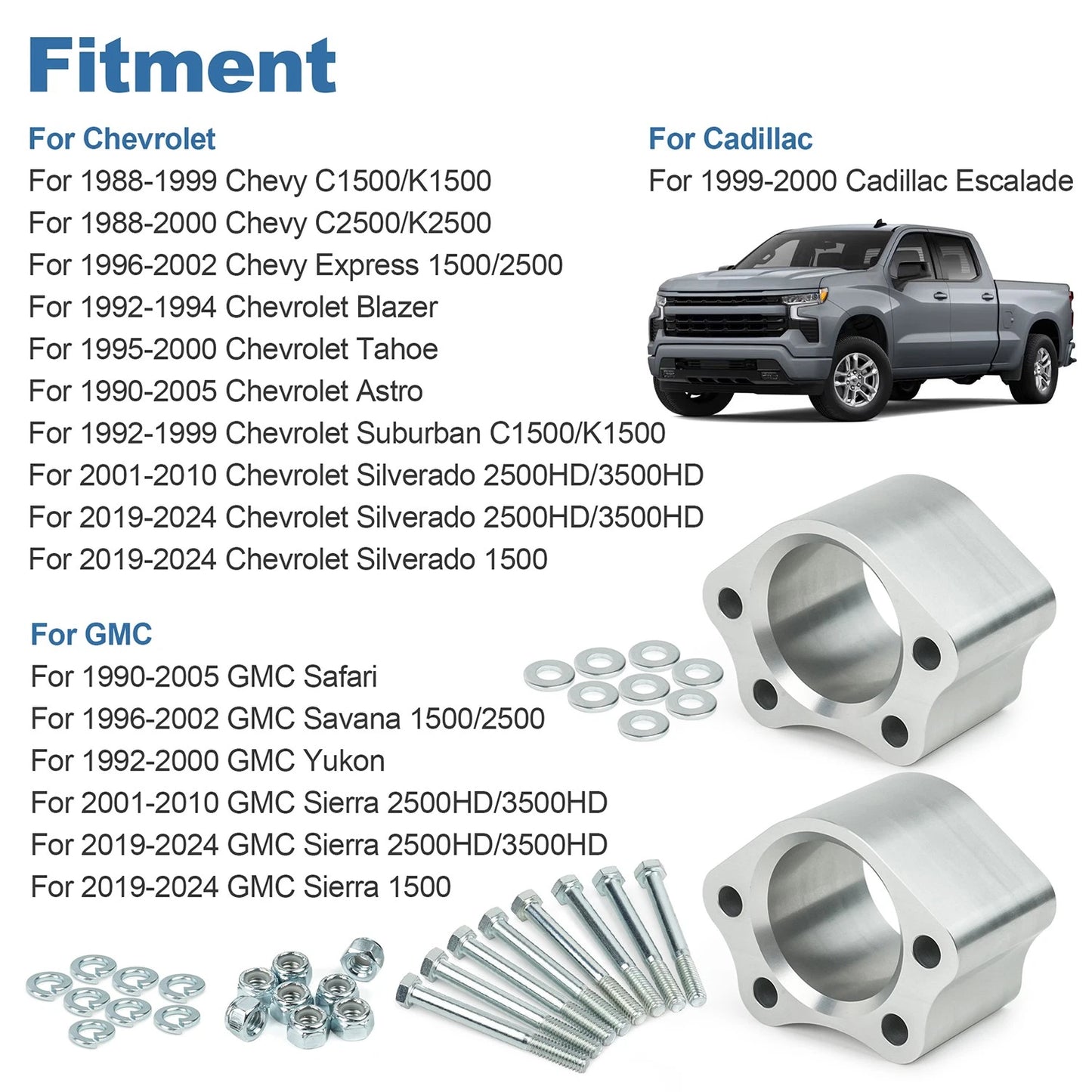 Silver 2 Inch UCA Ball Joint Spacers Leveling Kit For Chevrolet Silverado GMC