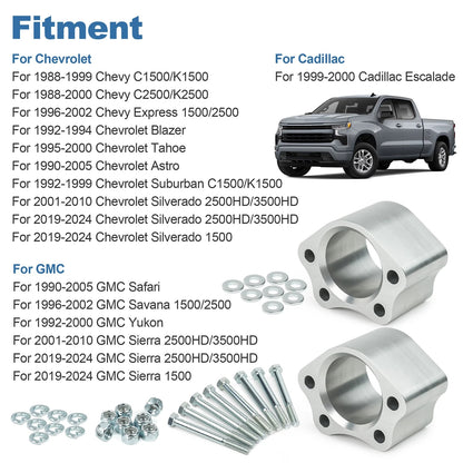 Silver 2 Inch UCA Ball Joint Spacers Leveling Kit For Chevrolet Silverado GMC