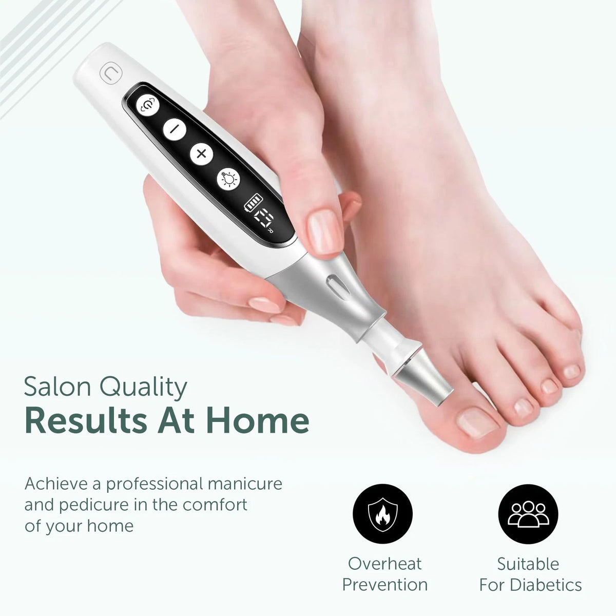 PediLux Pro Professional Manicure Pedicure Kit, Cordless 32 Piece Set, White