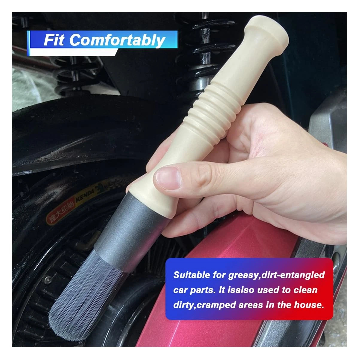 Car Parts Washer Brush, Bullet Head 9.84 × 1.38 inch, Beige/Black