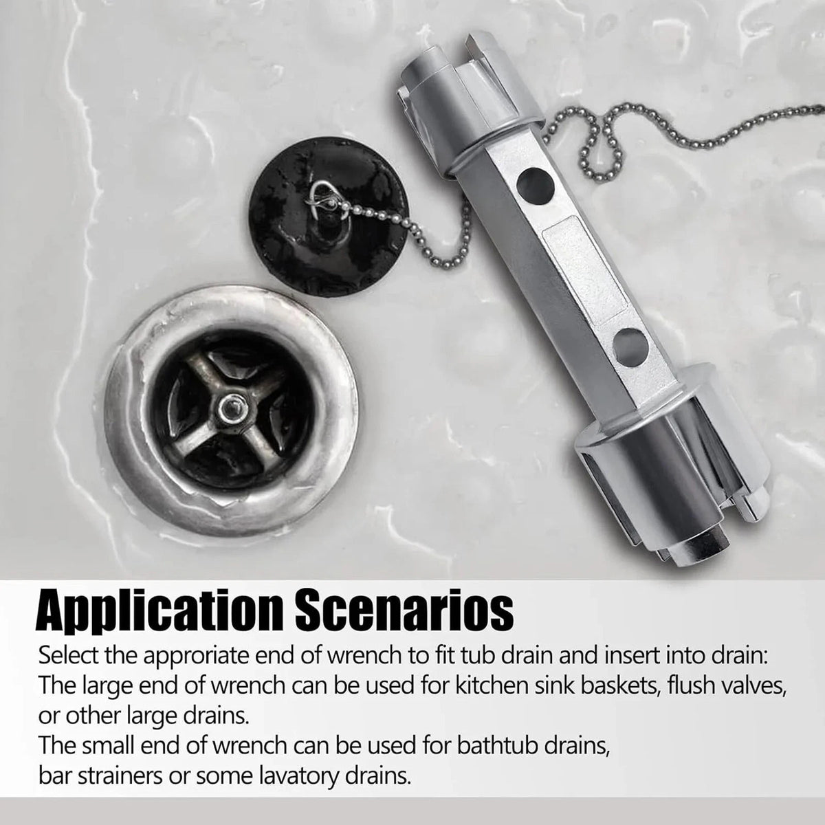 1 Pc Tub Drain Remover Wrench Tool Dual Ended Install & Remove Bath & Shower