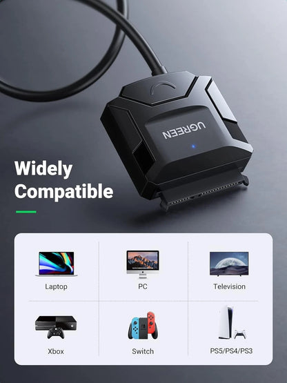 UGREEN SATA to USB 3.0 Adapter Cable for 3.5 2.5 Inch SSD/HDD Hard Black