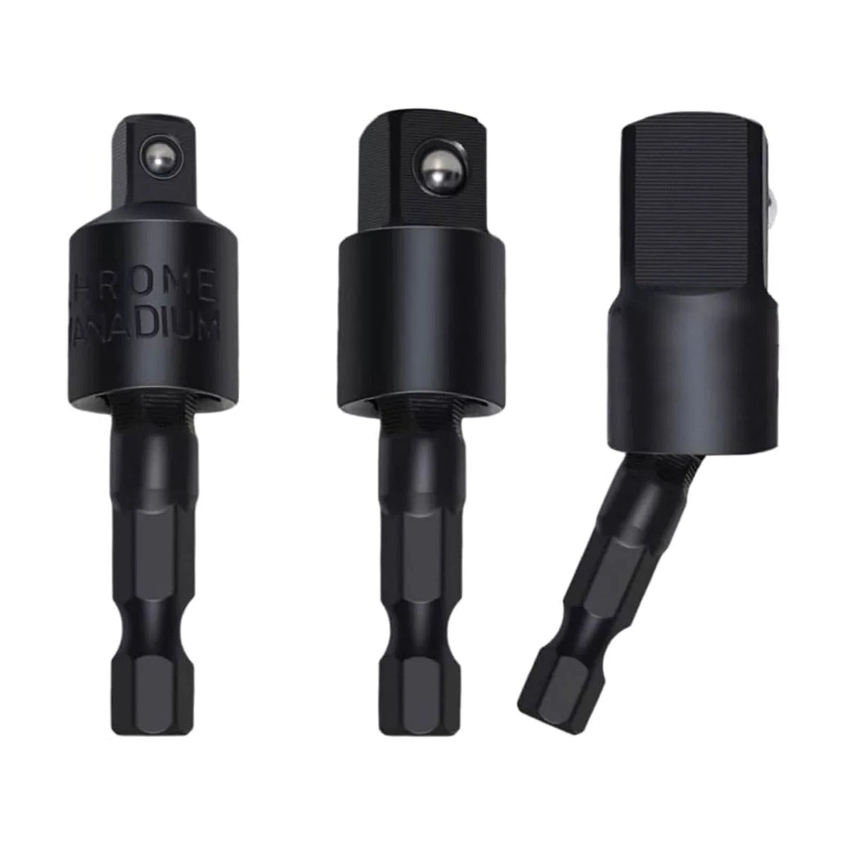 3pcs 360 Degree 1/4in Hex Shank 1/4in 3/8in 1/2in Extension Socket Adapter