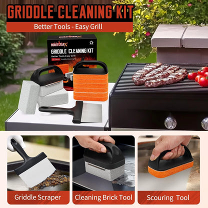 Griddle Cleaning Kit for Blackstone, Heavy-Duty Scraper & 12pcs Orange