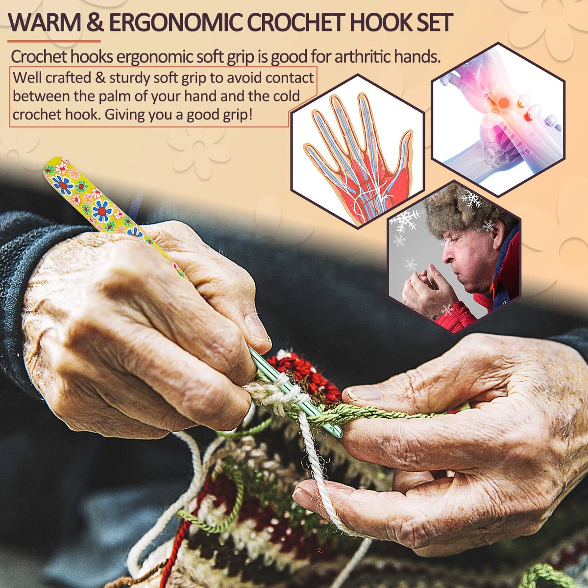 Coopay Warm Crochet Hook, Ergonomic Hooks Set w/Soft Fresh Flowers