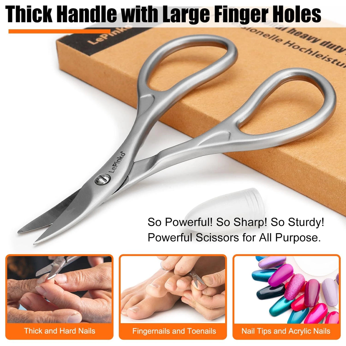 LePinko Professional Nail Scissors Kit, Micro-serrations Blades, Both for...