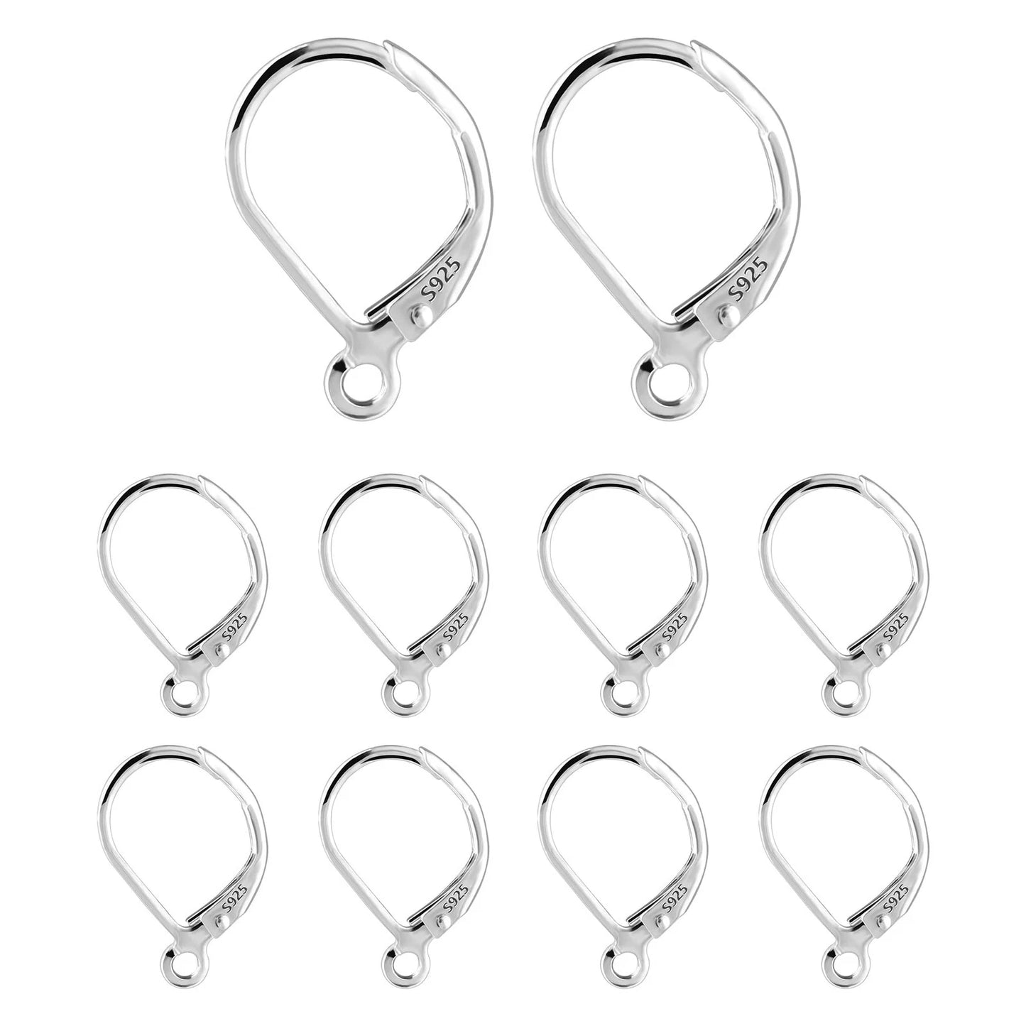 10pcs 925 Sterling Silver Leverback French Earring 16 x 10 mm, 10PCS-Silver