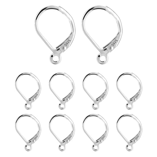 10pcs 925 Sterling Silver Leverback French Earring 16 x 10 mm, 10PCS-Silver