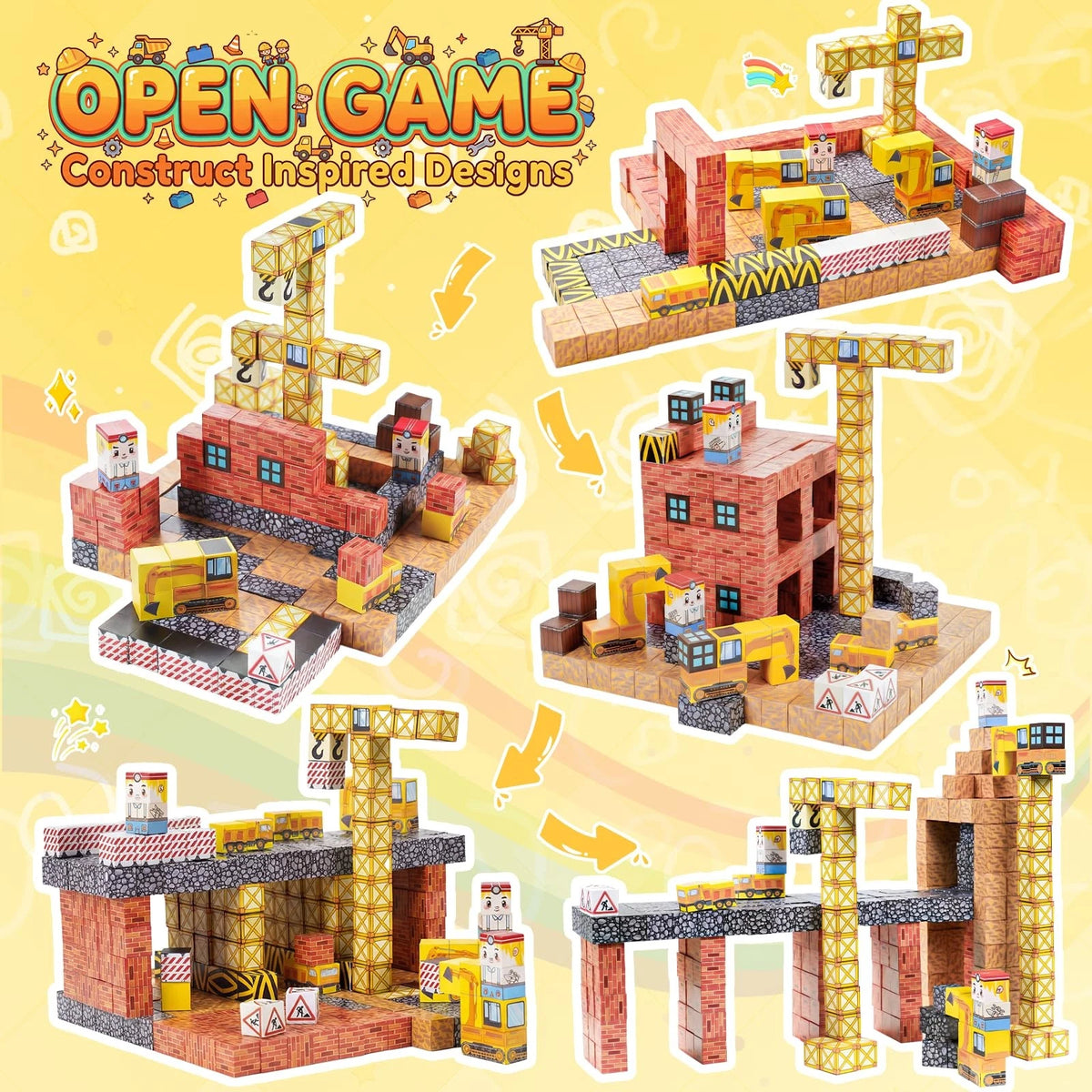 LADFAR Magnetic Building Blocks for Kids, Tiles 0.8 inches, Yellow