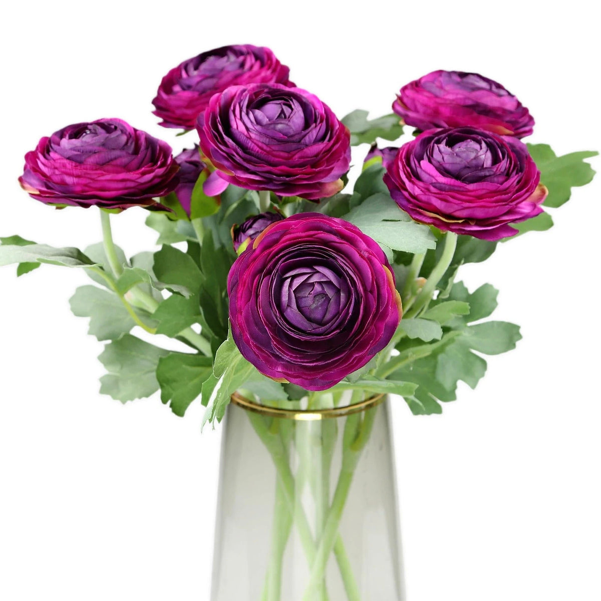 Artificial Ranunculus Flowers with Real Touch Stem,Silk 6, Purple