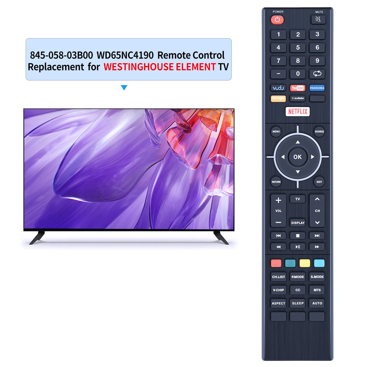 845-058-03B00 Remote Control For Westinghouse TV WD65NC4190 WE55UC4200