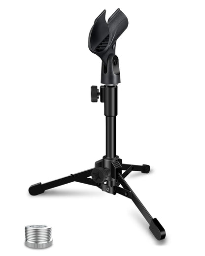 Mictop Desktop Mic Stand Portable Foldable Tripod with Clip Holder Black