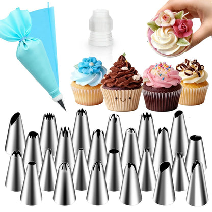Hendiy Piping Tips, 26 Pieces Frosting Kit Stainless 28 Pieces, Silver