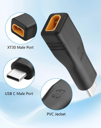 CERRXIAN USB C to XT30 Adapter, Type-C Male Input Output black