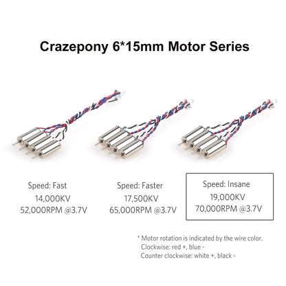 Crazepony 4pcs 6x15mm Motor (Speed: Insane) 19000KV for Blade Inductrix Small