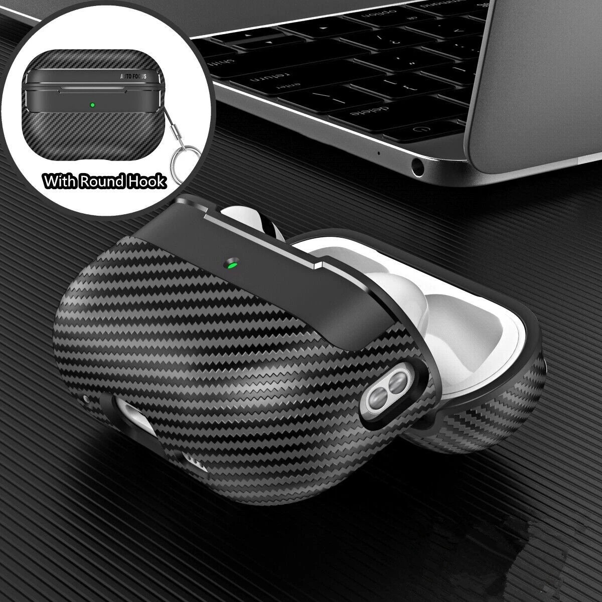 Shockproof Carbon Fiber Pattern Keychain Case Cover For Apple Airpods Pro 2nd