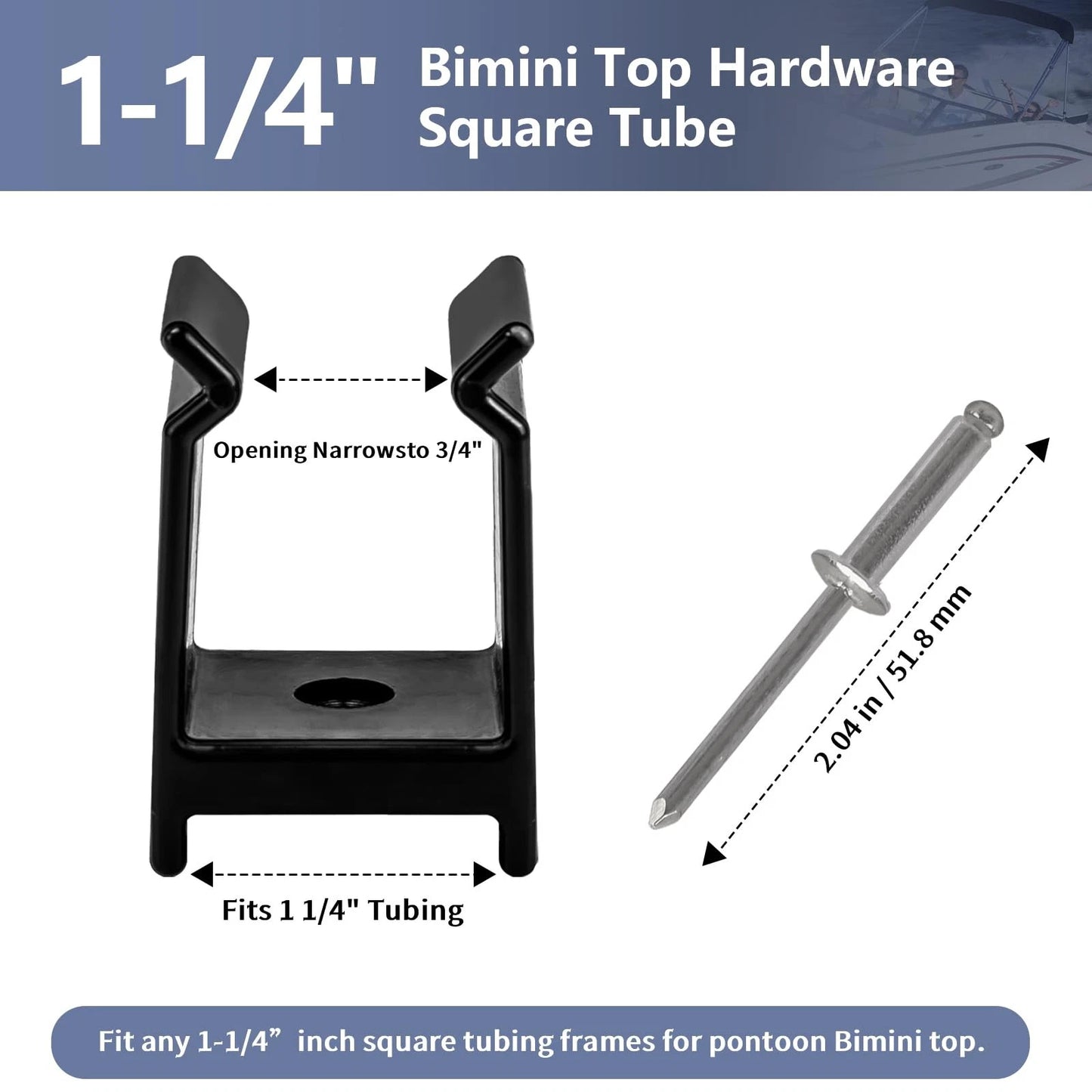Hasanbar Pontoon Top Bimini Clips for Boats, Hardware 1-1/4 Black