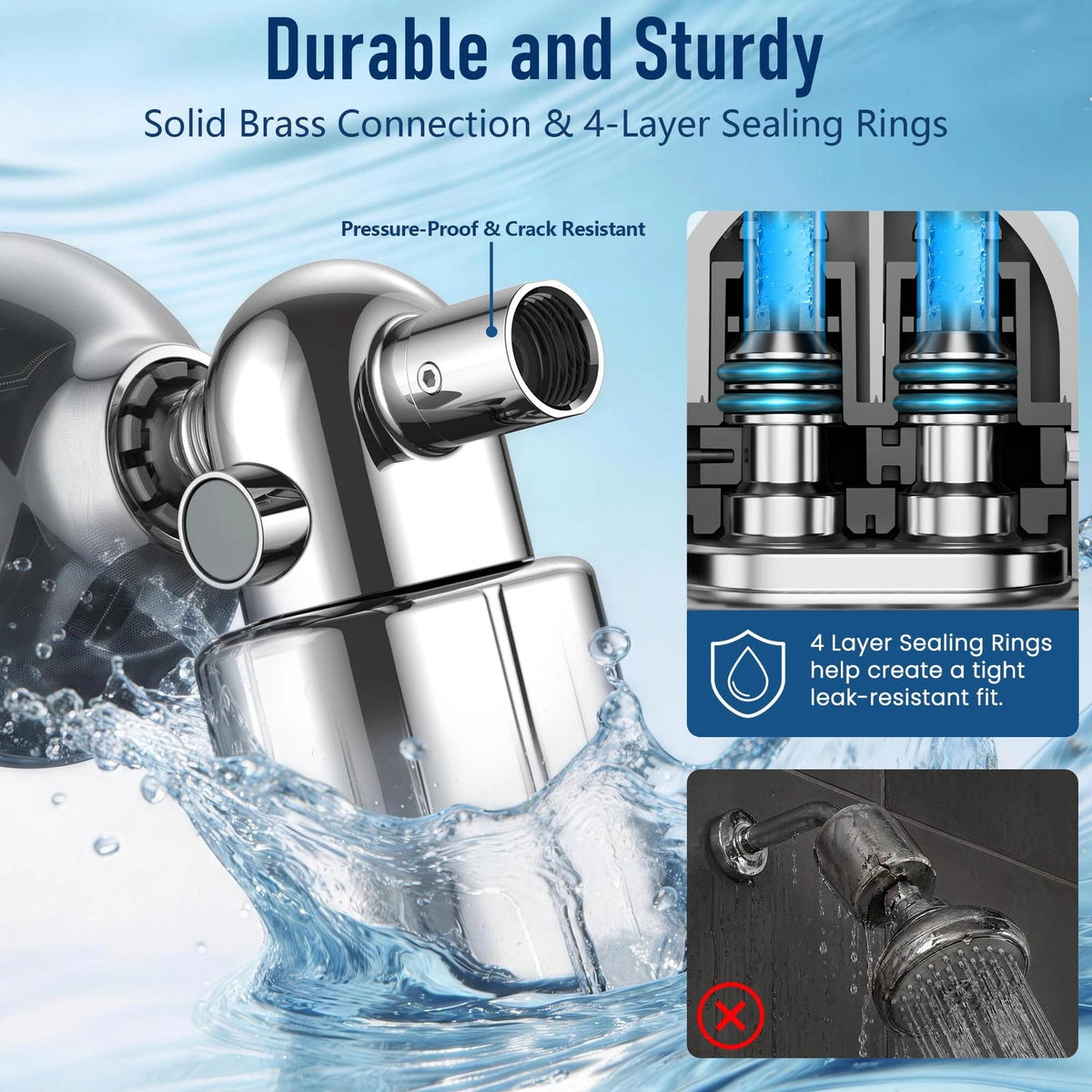 Veken U-Channel Shower Filter to Reduce Chlorine, One-Press Replacement Chrome