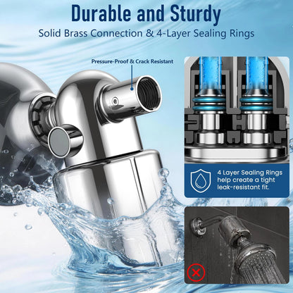Veken U-Channel Shower Filter to Reduce Chlorine, One-Press Replacement Chrome