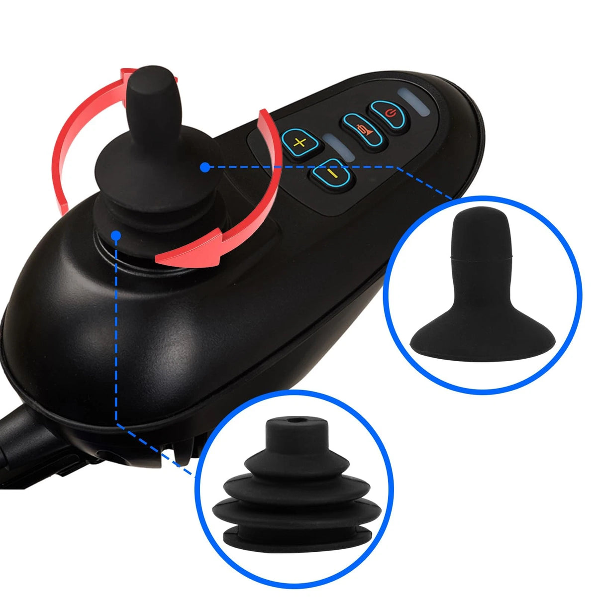 4 Pcs Wheelchair Joystick Button Cap Controller Knob and Black