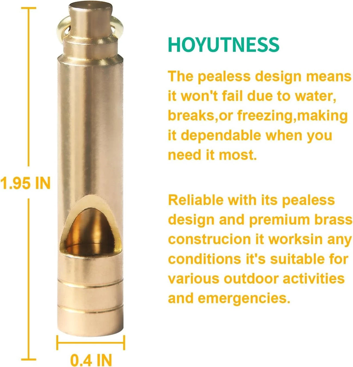 Brass Survival Whistle, 125 dB Loud Emergency Whistle with 1 Pack, Yellow