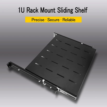 Raising Electronics Sliding Rack Server Shelf 1U 19'' 4 Post 15"-22", black
