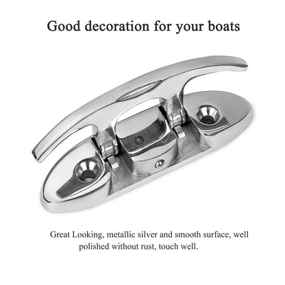 Marine Grade Boat Folding Cleat 6 inch 316 Stainless Steel, 6 Inch, Silver