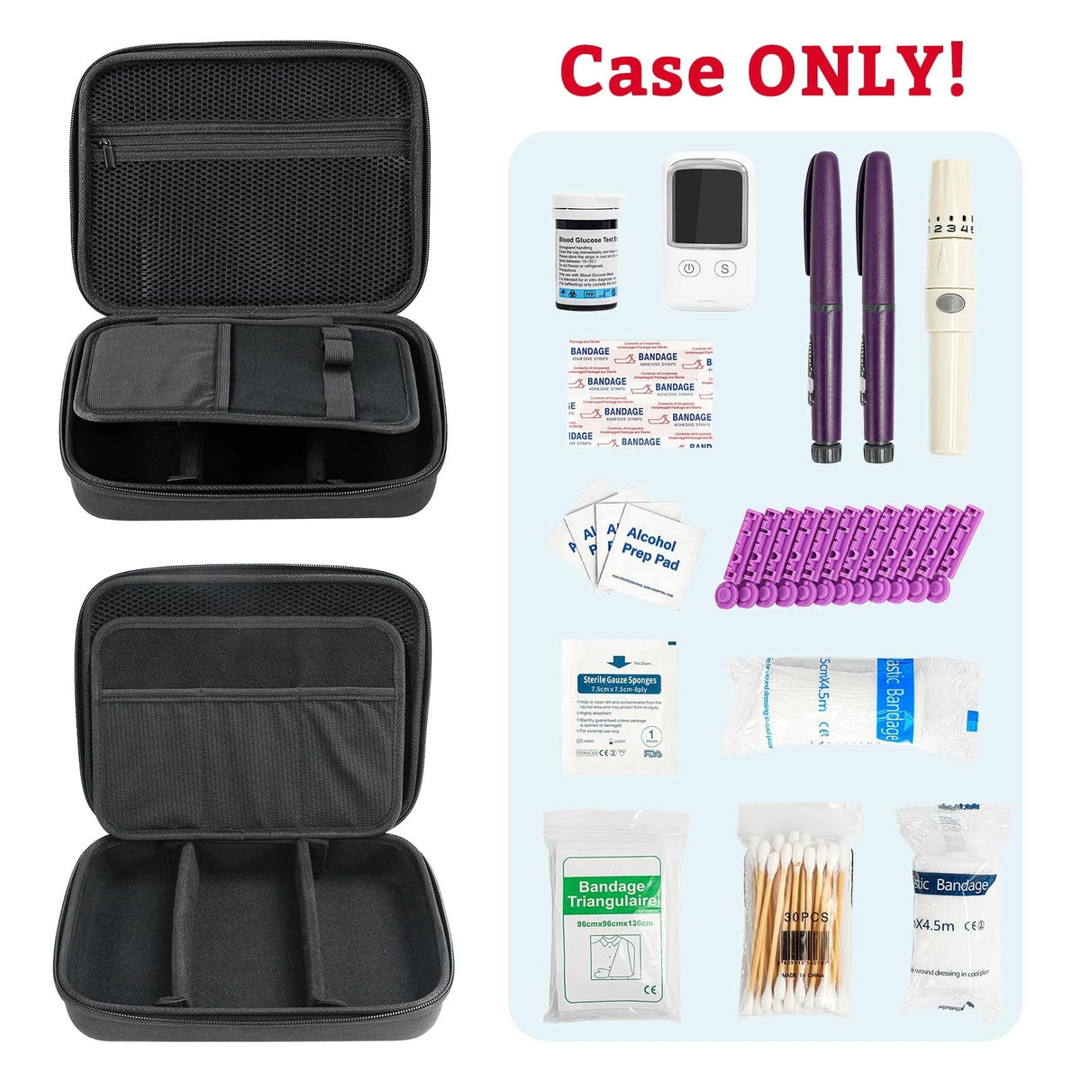 ProCase Diabetic Supplies Hard Large Storage Case(10.5" x 8.5" x 2.8"), Black