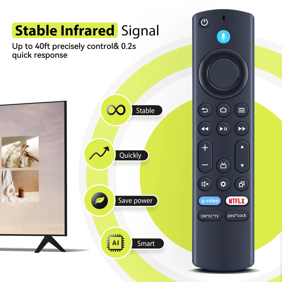 For Toshiba Fire TV Voice Remote Control G2P2-BN00-3464-3U31 Peacock
