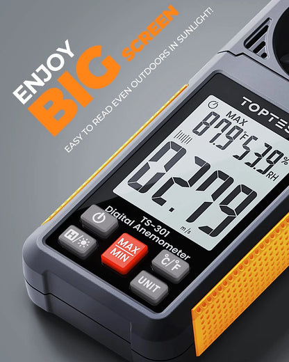 TopTes TS-301 Digital Anemometer, Wind Speed Meter with 2.26-inch Big Orange