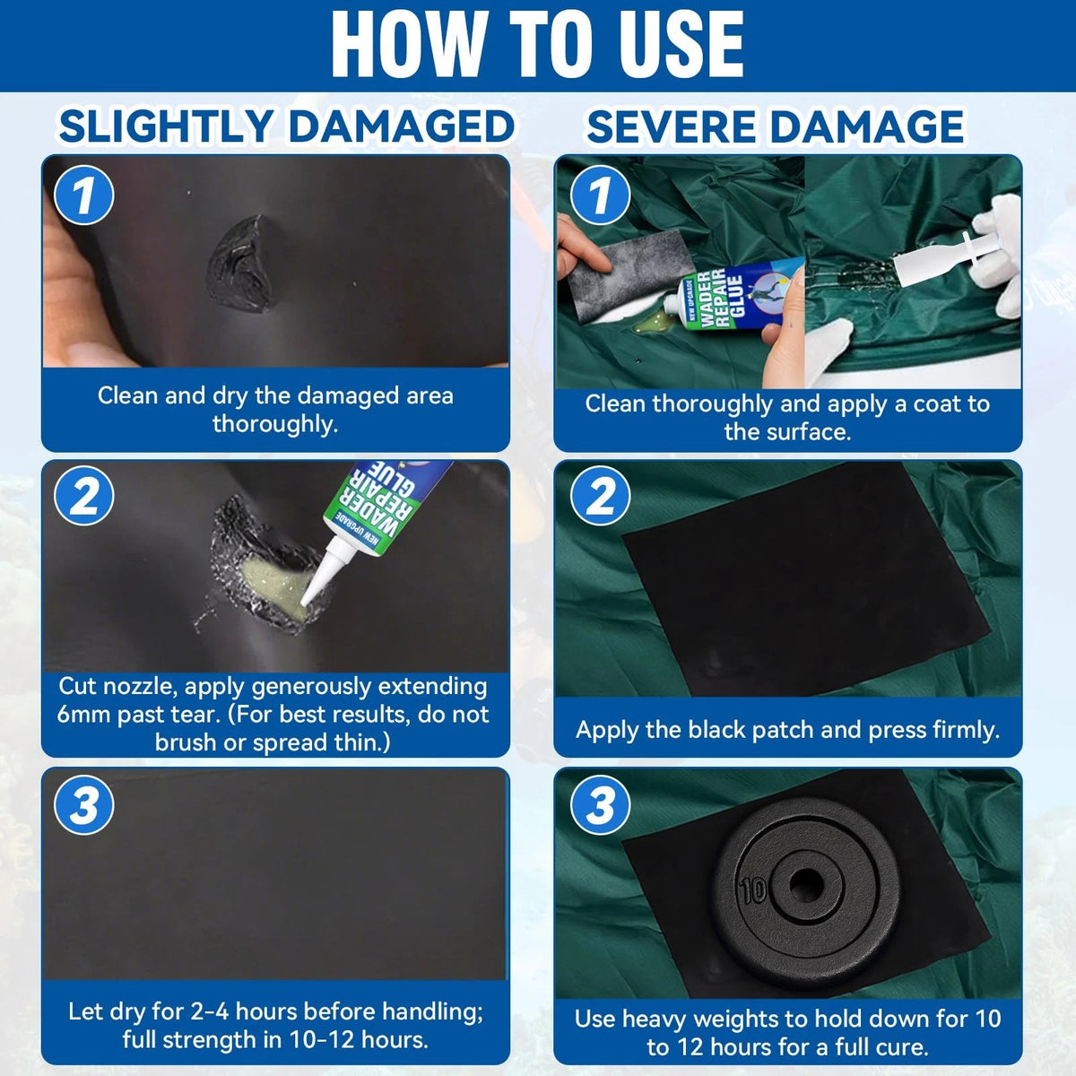 Wader Repair Glue, Flexible Patch Kit, Fast-Drying, Waterproof, Clear