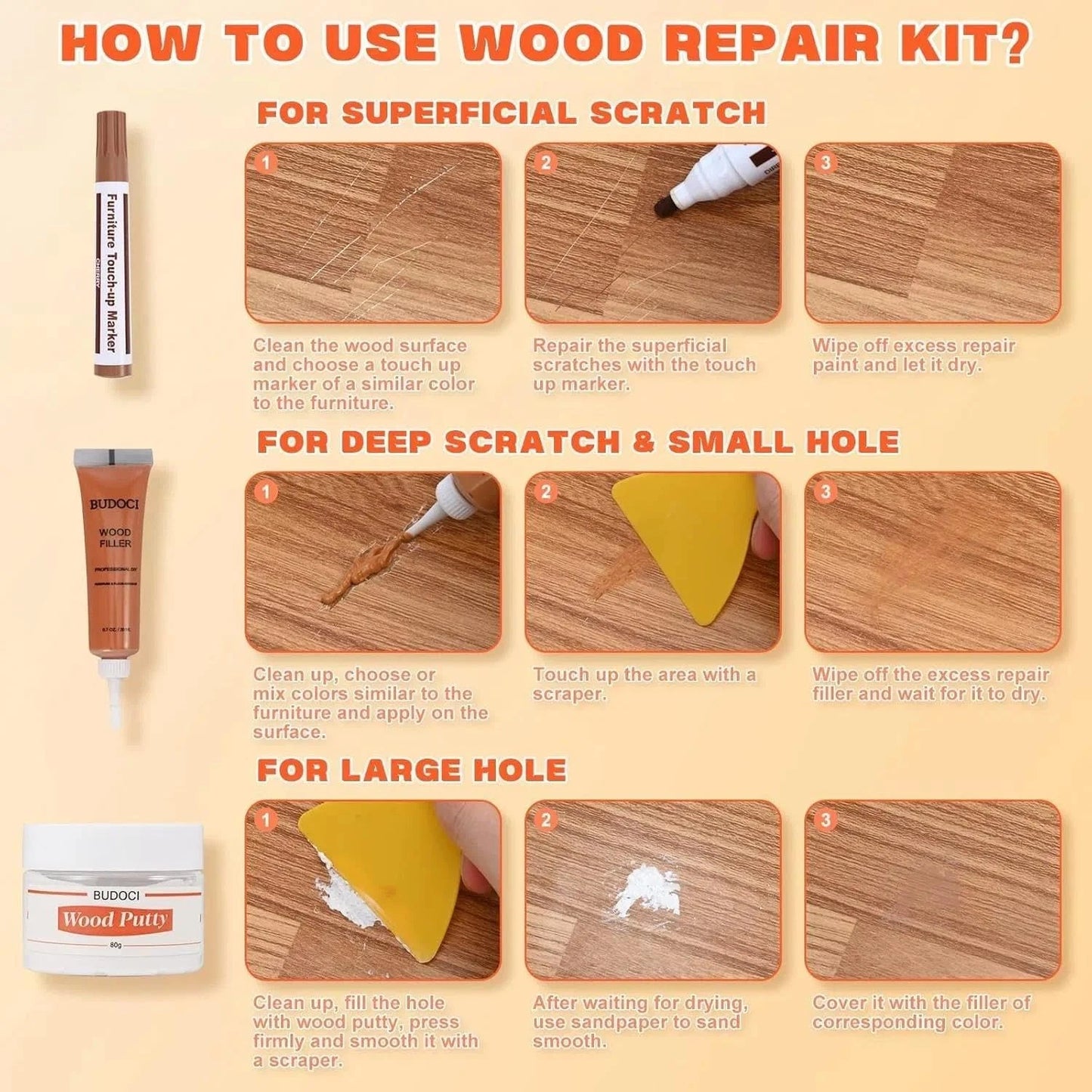 Dark Wood Furniture Repair Kit, 4-Color Scratch 4 Colors