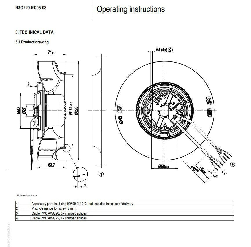 Ebmpapst R3G220-RC05-03 Centrifugal Fan 230VAC 0.7A 85W ??220MM Cooling Fan