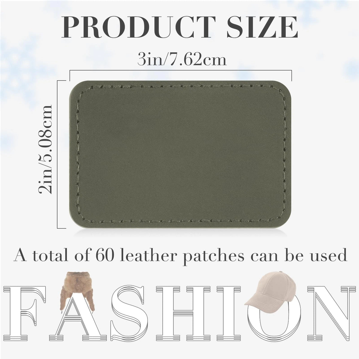 Dunzy 60 Pcs Blank Leatherette Hat Patch with Adhesive 3 x 2 Inch, Gray