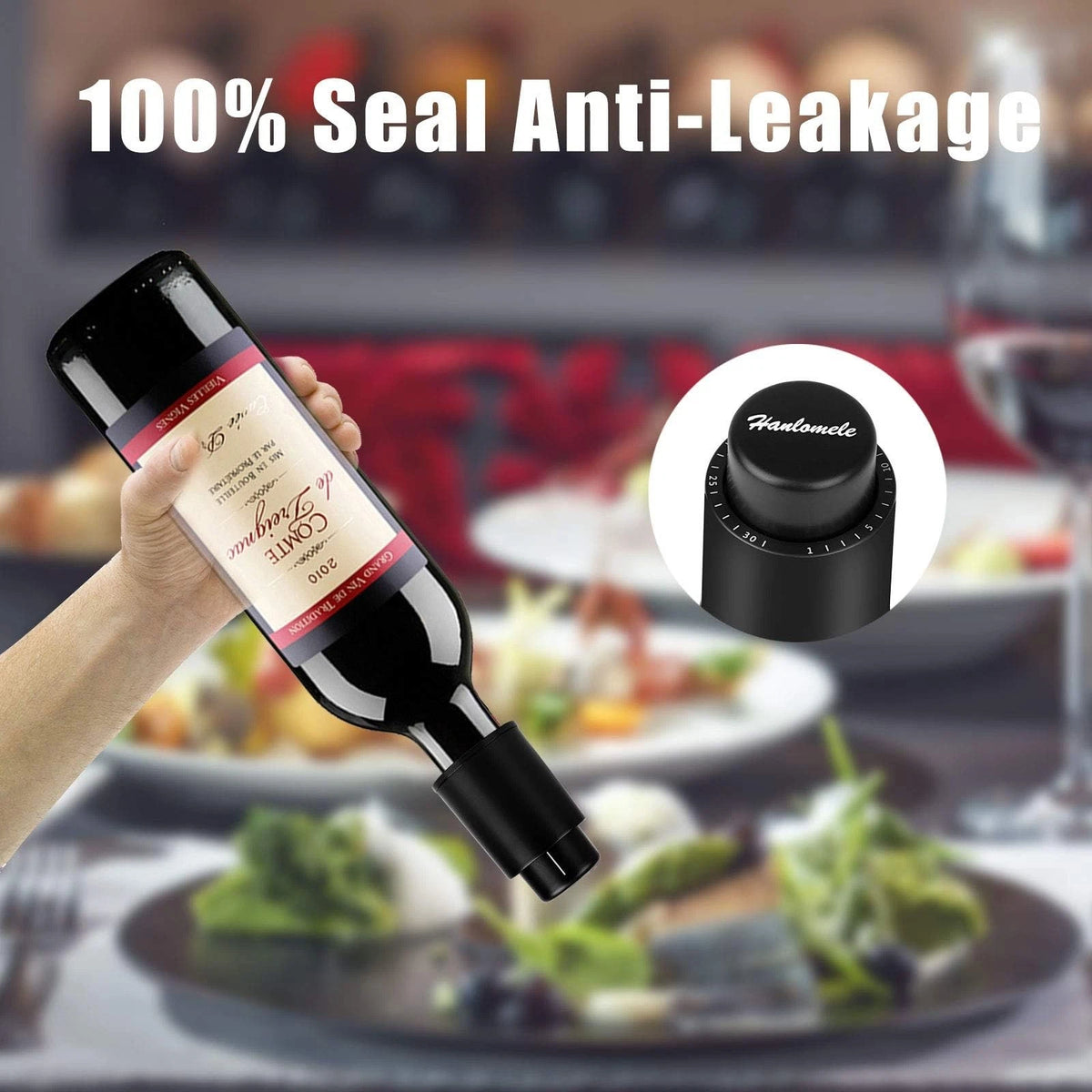 [2 PACK]Wine Bottle Stoppers, Reusable Wine Vacuum Black