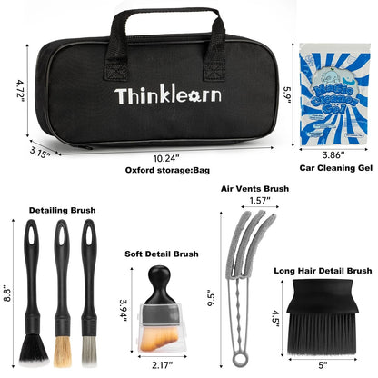 ThinkLearn Car Detailing Kit Brush Set with Cleaning Gel, 7PCS, Black