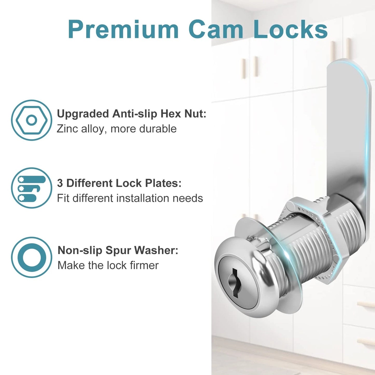 Pertinel Cam Lock Cabinet Keyed Alike, 1-3/8'' 1-3/8 Inch 6Pcs, Silver