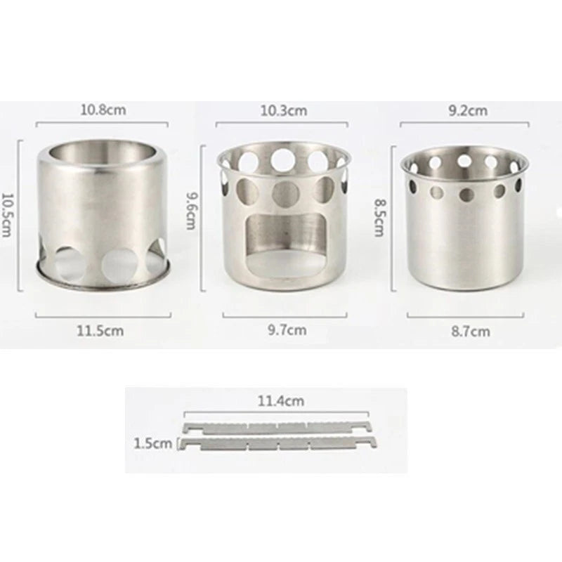 Protable 304 Stainless Steel Outdoor Camping Cookware Wood Stove Hiking Tool