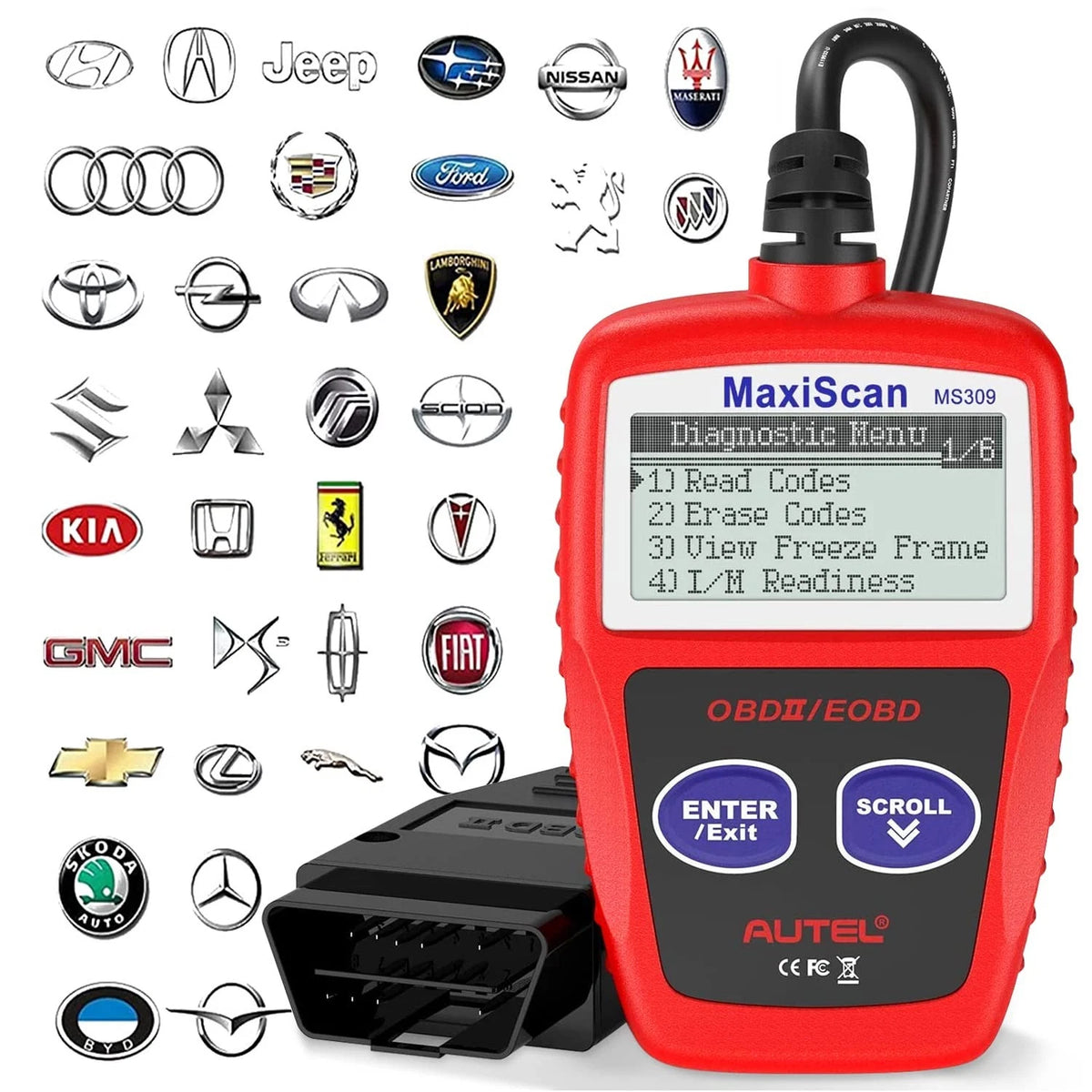 Autel OBD2 Scanner MS309 Universal Car Engine Fault Code Reader, Check S, Red
