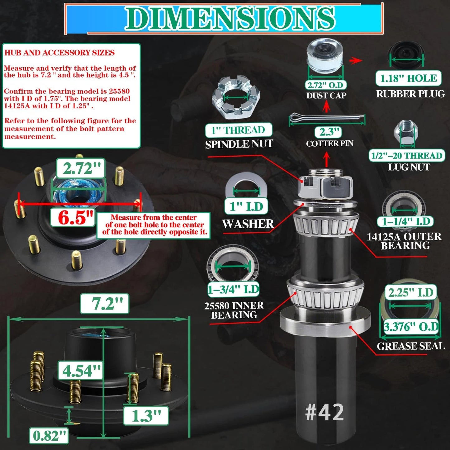 OZISENS 1 Sets 7000lbs Pre- Lubrication Trailer Hub 8 Bolt 6.5