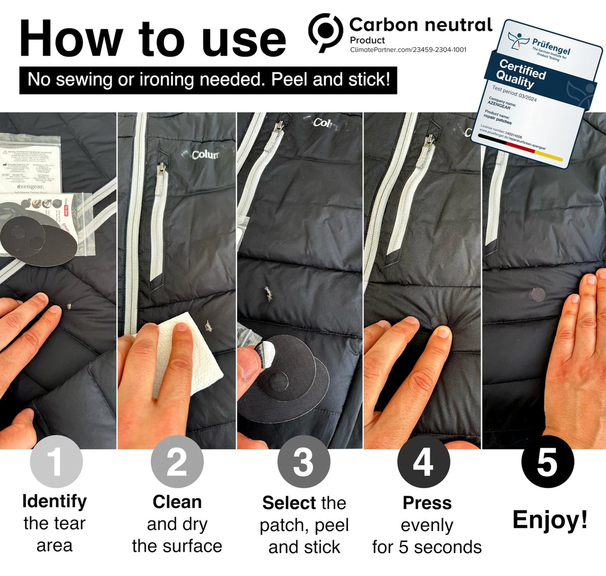 Self-adhesive Repair Patches for Jackets, Tents, Different Sizes, Black